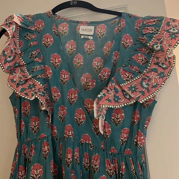 SAYLOR blue and pink block print Flutter Sleeve Sundress, size S. Worn once! - Picture 2 of 5